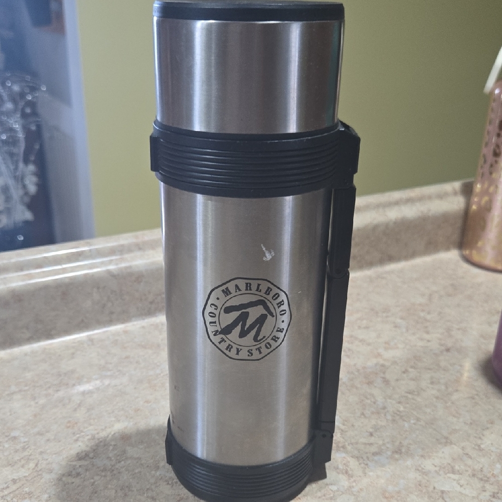 Marlboro Silver and Black Travel Thermos